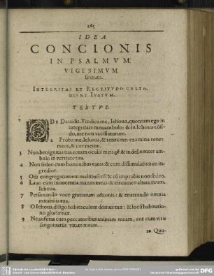 Idea Concionis In Psalmum Vigesimum sextum