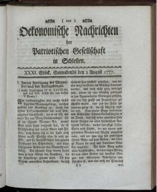 XXXI. Stück. Sonnabends den 2 August 1777.