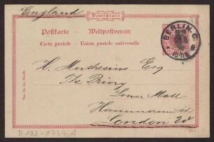 Schreiben an Hermann Muthesius (Postkarte)