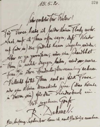 Brief an Robert Walser