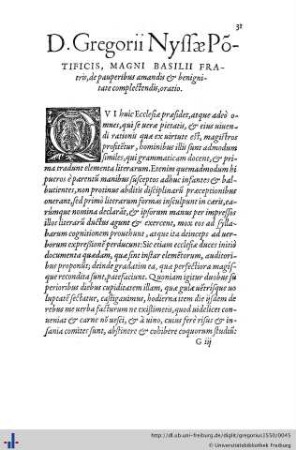 D. Gregorii Nyssae Pontificis, magni basilii fratris, de pauperibus amandis et benignitate complectendis, Oratio.