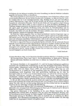 232-233 [Rezension] Die Benediktinerklöster in Niedersachsen, Schleswig-Holstein und Bremen