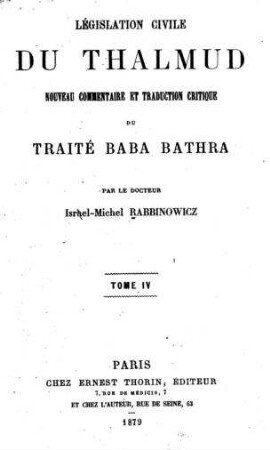Traité Baba Bathra / trad. critique par Israel-Michel Rabbinowicz