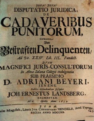 Disp. iur. de cadaveribus punitorum