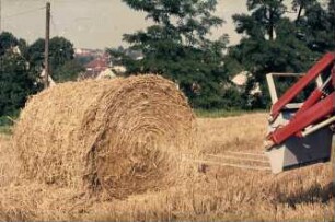 Fotografie: Transportgerät, Frontlader, Transport, Rundballen, Be- und Entladen