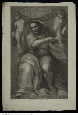 Der Prophet Jesaja flankiert von zwei Girlanden tragenden Putten - Sitzender Prophet Patritio
