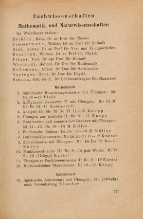 37-60, Fachwissenschaften