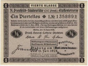 6 Reichsmark / 24 Reichsmark - ¼ Los, 4. Klasse