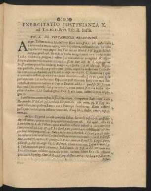 Exercitatio Iustinianea X. ad Tit. 10. 11. & 12. Lib. II. Instit.