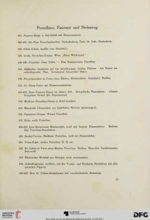 Porzellane, Fayence und Steinzeug (Nr. 421-529)