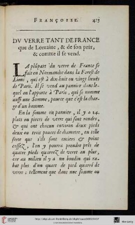 Du verre tant de France que de Lorraine, & de son prix, & comme il se vend
