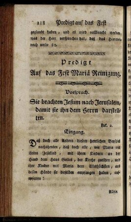 Predigt Auf das Fest Mariä Reinigung.