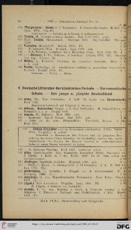 V. Deutsche Litteratur der klassischen Periode. - Die romantische Schule. - Das junge u. jüngste Deutschland (Nr. 643 - 1766)