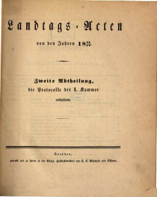 Landtags-Acten. 2. Abtheilung, Die Protocolle der 1. Kammer. 1842/43