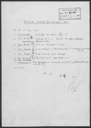 Hochdorf (Lkr. Esslingen): Visitationsbericht mit Pfarrbericht 1955