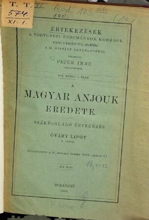 Értekezések a történeti tudományok köréből. 16. 1896, Sz. 1 - 12