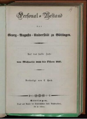 WS 1856/57: Personal-Bestand der Georg-Augusts-Universität zu Göttingen