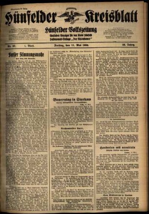 Erste Ausgabe vom Freitag, den 11. Mai 1934.