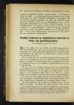 Deutsches Volkstum im abschließenden Unterricht der Volks- und Fortbildungsschule