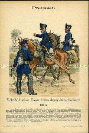 Uniformdarstellung, Freiwillige Jäger des Eichsfeldischen Freiwilligen Jäger-Detachements, Königreich Preußen, 1813/1814.