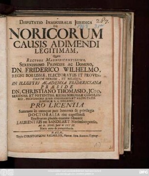 Disputatio Inauguralis Juridica De Noricorum Causis Adimendi Legitimam