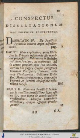 Conspectus Dissertationum Hoc Volumine Contentarum.