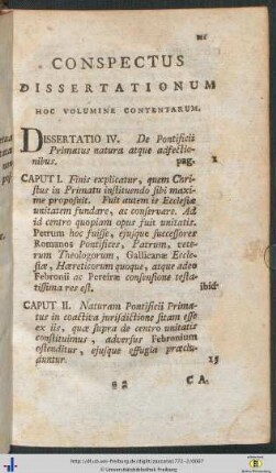 Conspectus Dissertationum Hoc Volumine Contentarum.