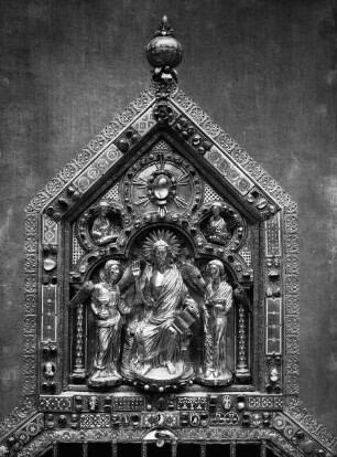 Dreikönigenschrein — Epiphanieseite — Thronender Christus als Weltenrichter, umgeben von Engeln