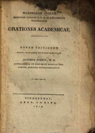Maximiliani Stollii Orationes academicae