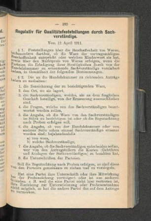Regulativ für Qualitätsfeststellungen durch Sach-verständige.