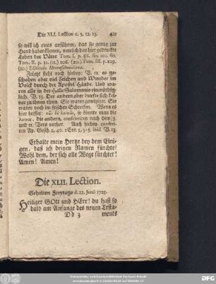 Die XLII. Lection. Gehalten Freytags d. 22. Junii 1725.
