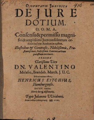 Disputatio Iuridica De Iure Dotium