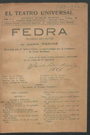 [Autógrafo de Sara Bernhard]