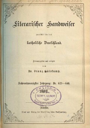 Literarischer Handweiser : kritische Monatsschrift. 26. 1887 = Nr. 423 - 446