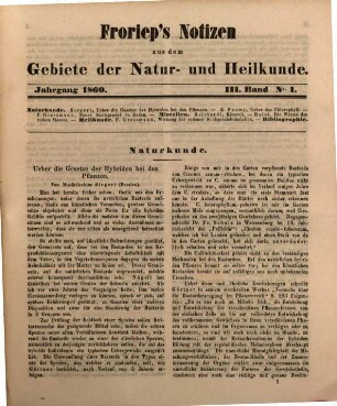 Froriep's Notizen aus dem Gebiete der Natur- und Heilkunde. 1860,3, 1860,3