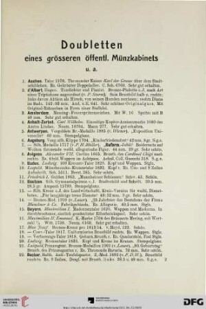 Doubletten eines grösseren öffentl. Münzkabinets u.a. (Nr. 1-765)