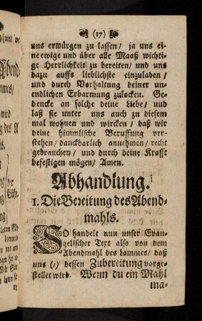17-28, I. Die Bereitung des Abendmahls.