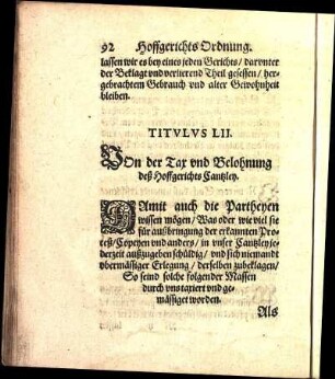 Titvlvs LII. VOn der Tax vnd Belohnung deß Hoffgerichts Cantzley.