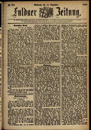 Erste Ausgabe vom Mittwoch, den 18. Dezember 1889.