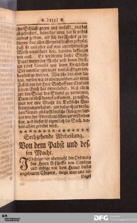 Sechzehende Abtheilung. Von dem Pabst und dessen Macht