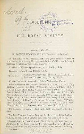 Proceedings of the Royal Society. 28. 1878/79. - 1879