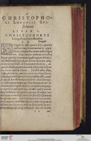 Christophori Longolii Epistolarum Liber I