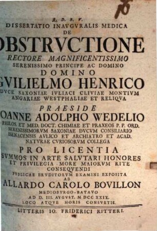 Diss. inaug. med. de obstructione