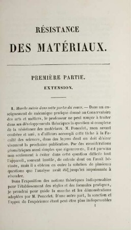 Résistance des Matériaux. Première Partie.