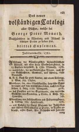 161-254, Drittes Suplement. Jubilatemesse, 1782.