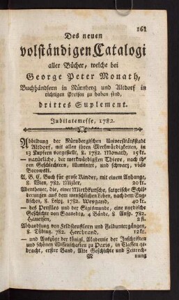 161-254, Drittes Suplement. Jubilatemesse, 1782.