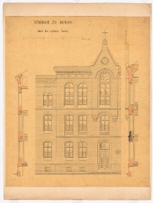 Seminargebäude, Aurich: Detail der vorderen Fassade, 2 Fassadenschnitte vertikal