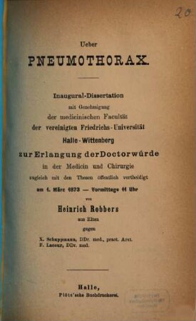 Ueber Pneumothorax : Inaugural-Dissertation