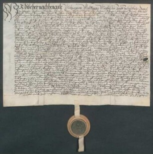Wolfgang (Wolf) Meußel (Meußlin), Schultheiß, und genannte Mitglieder des Gerichts zu Zeutern beurkunden eine Gültverschreibung des Georg Knoll und seiner Ehefrau Katharina über 75 Gulden gegenüber Johann Rehm, Kirchenkollektor am Bruhrain.