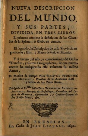 Nueva Descripcion Del Mundo, Y Sus Partes : Dividida En Tres Libros, 0